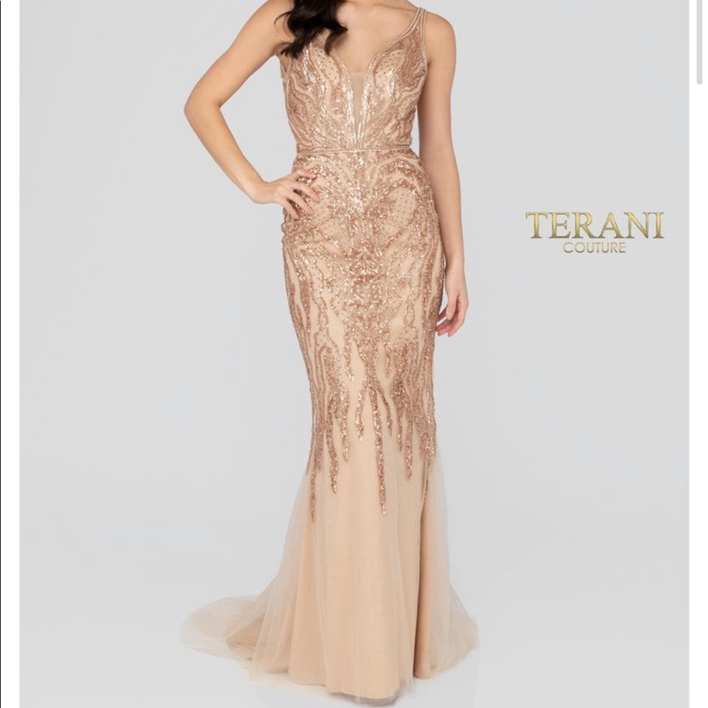 Glamour by Terani Couture Rose Gold Gown 1913E9227